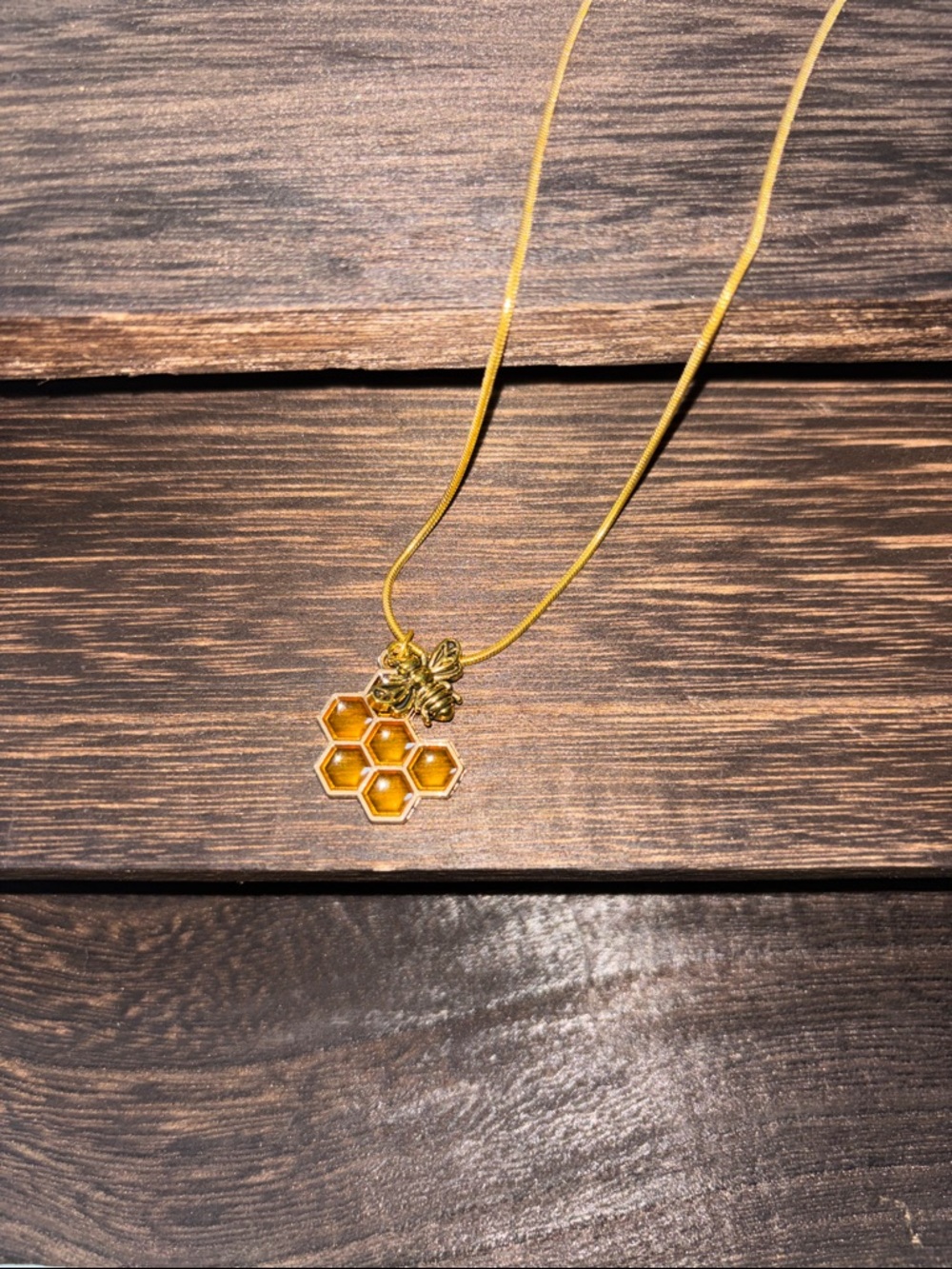 16” Handcrafted Gold Honeycomb Bee Pendant Necklace